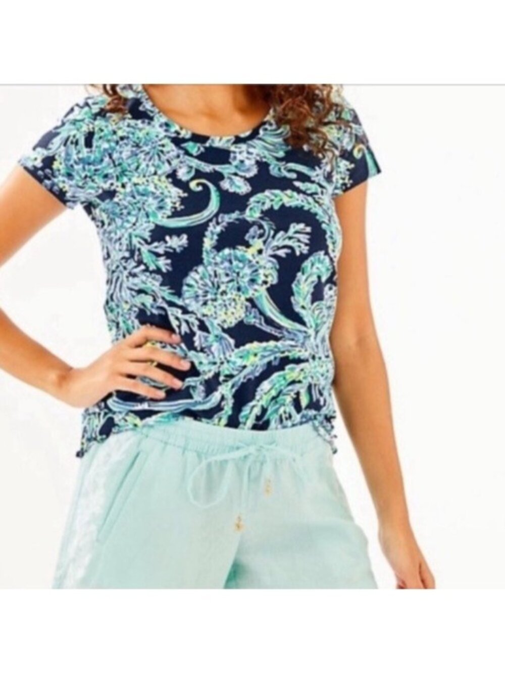 Lilly Pulitzer XS High Tide Navy Paisley Tee Top T-Shirt